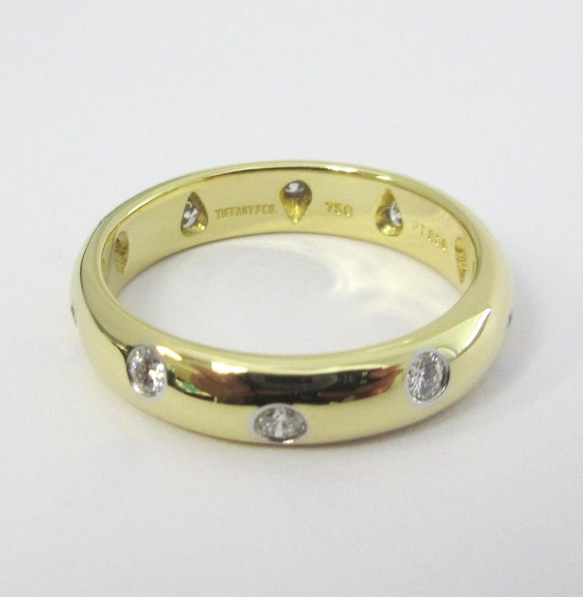 Round Cut TIFFANY & Co. Etoile 18K Gold Diamond 4mm Band Ring 5 For Sale