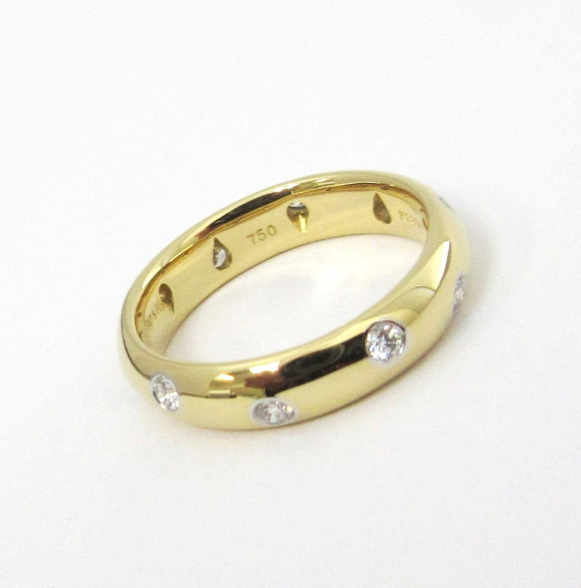 TIFFANY & Co. Etoile 18K Gold Diamond 4mm Band Ring 5 In Excellent Condition For Sale In Los Angeles, CA
