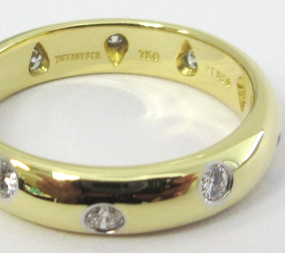 TIFFANY & Co. Etoile 18K Gold Diamond 4mm Band Ring 5 In Excellent Condition For Sale In Los Angeles, CA