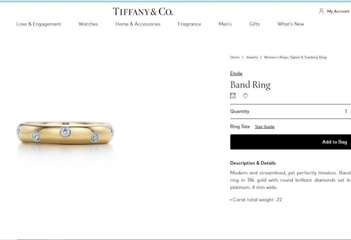 TIFFANY & Co. Etoile 18K Gold Diamond 4mm Band Ring 5 For Sale 4