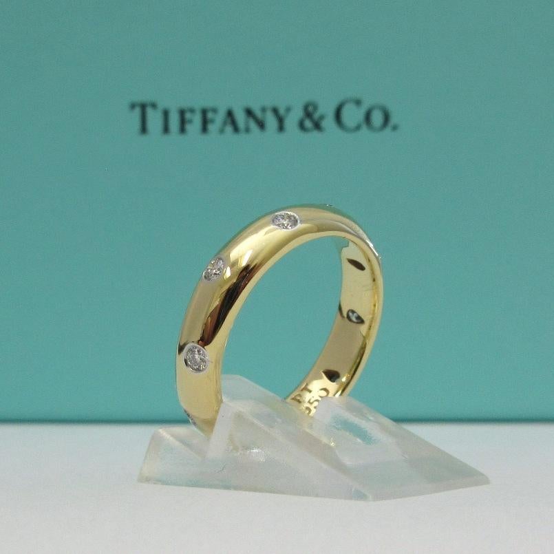 Round Cut TIFFANY & Co. Etoile 18K Gold Diamond 4mm Band Ring 5.5 For Sale