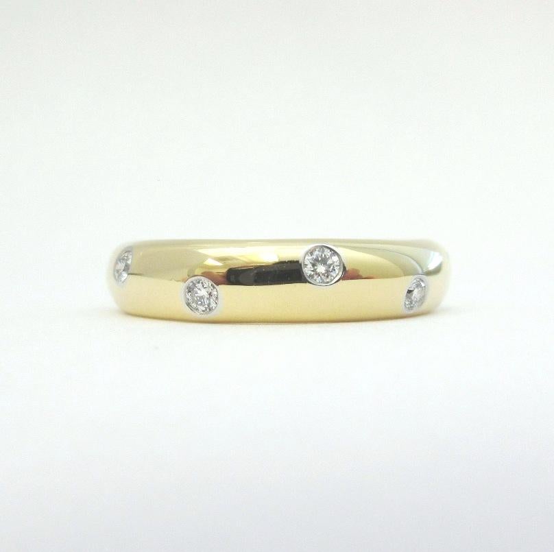 TIFFANY & Co. Etoile 18K Gold Diamond 4mm Band Ring 5.5 In Excellent Condition For Sale In Los Angeles, CA