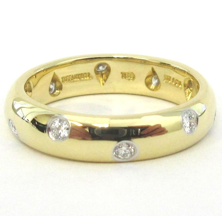 Round Cut TIFFANY & Co. Etoile 18K Gold Diamond 4mm Band Ring 6