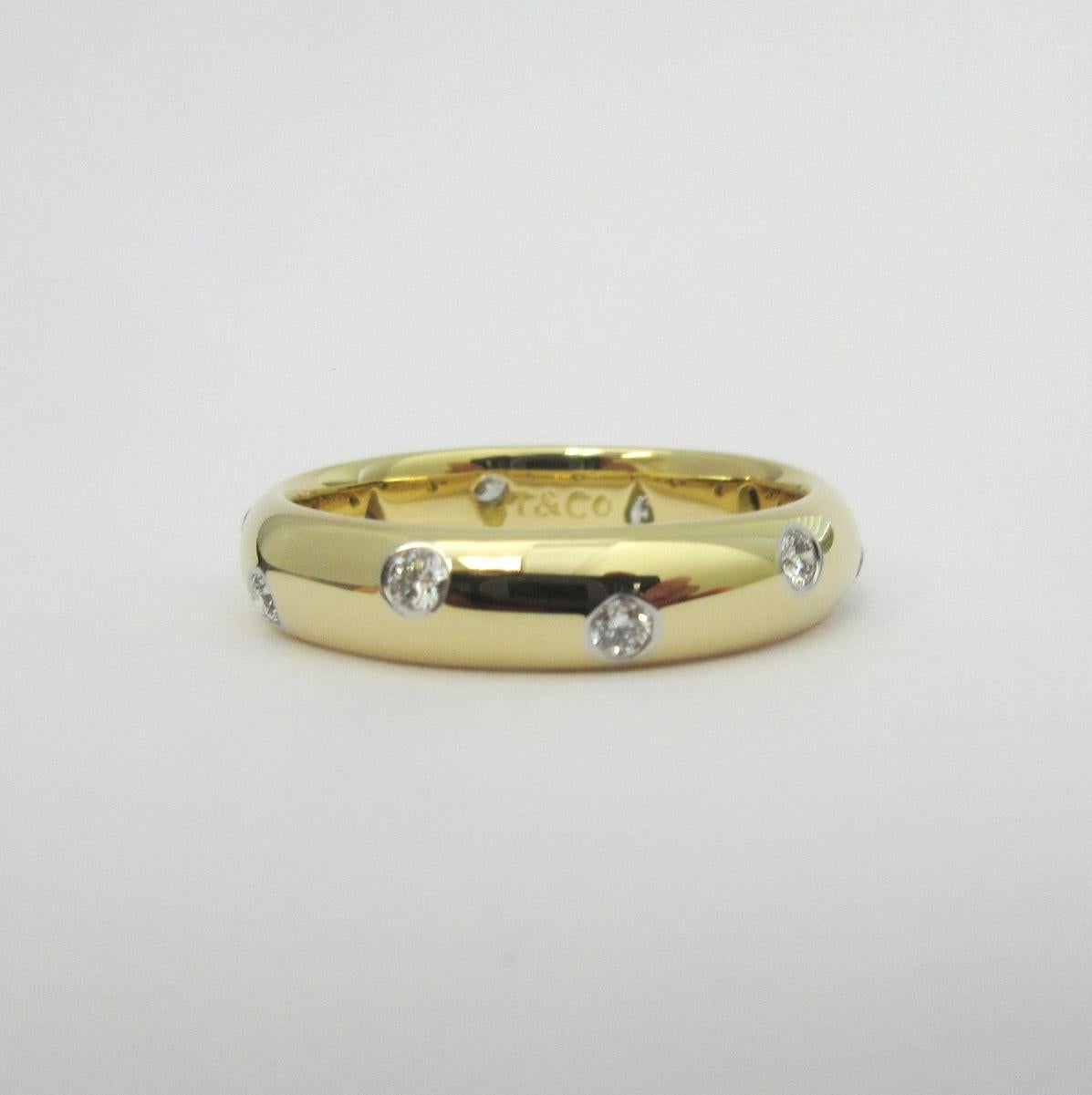 Round Cut TIFFANY & Co. Etoile 18K Gold Diamond 4mm Band Ring 6.5 For Sale