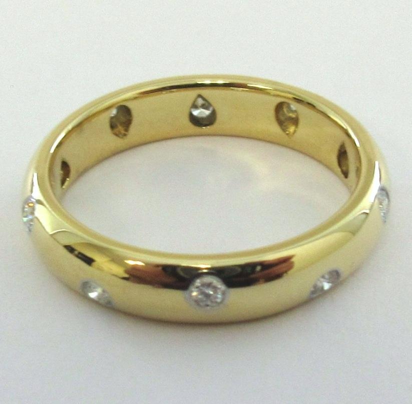 Round Cut TIFFANY & Co. Etoile 18K Gold Diamond 4mm Band Ring 7