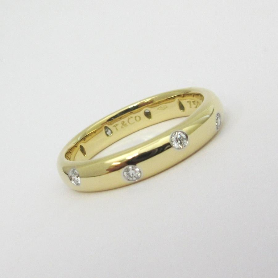 Round Cut TIFFANY & Co. Etoile 18K Gold Diamond 4mm Band Ring 9 For Sale