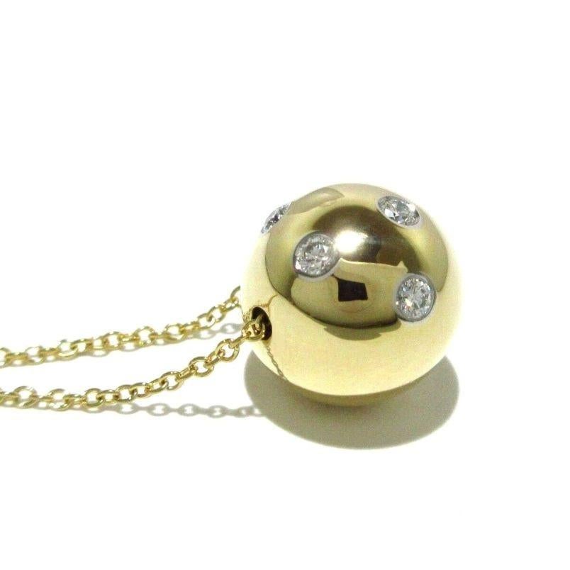 Round Cut TIFFANY & Co. Etoile 18K Gold Diamond Ball Pendant Necklace