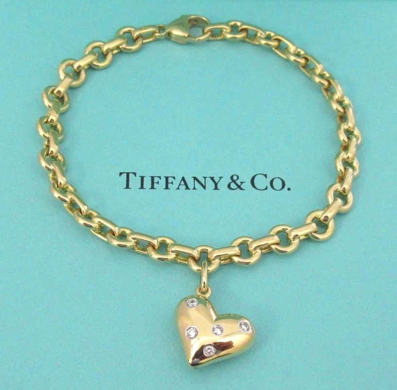 TIFFANY & Co. Etoile 18K Gold Diamond Heart Charm Bracelet 7
