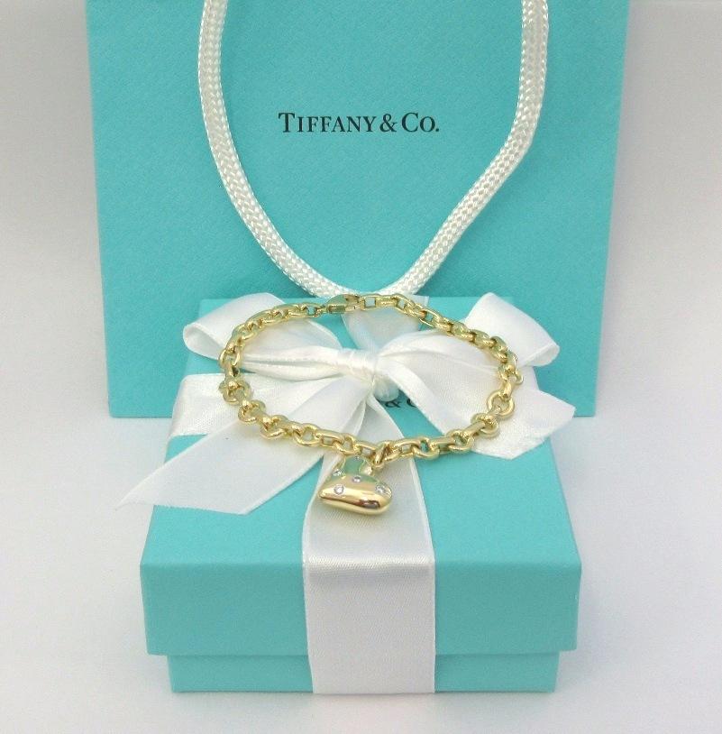 TIFFANY & Co. Etoile 18K Gold Diamond Heart Charm Bracelet 7