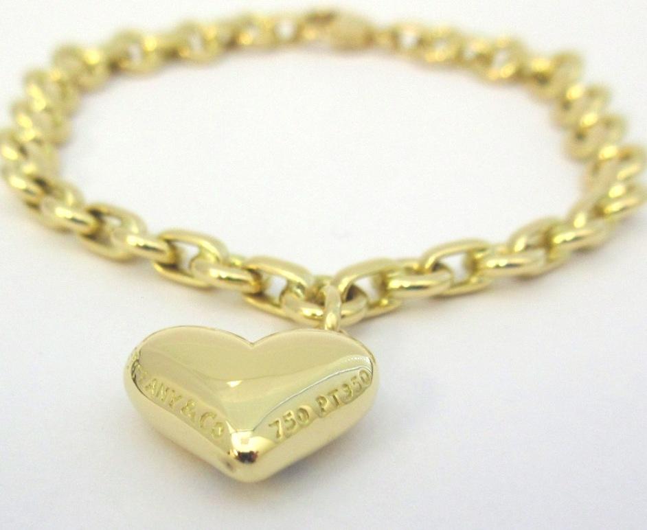 TIFFANY & Co. Etoile 18K Gold Diamond Heart Charm Bracelet 7