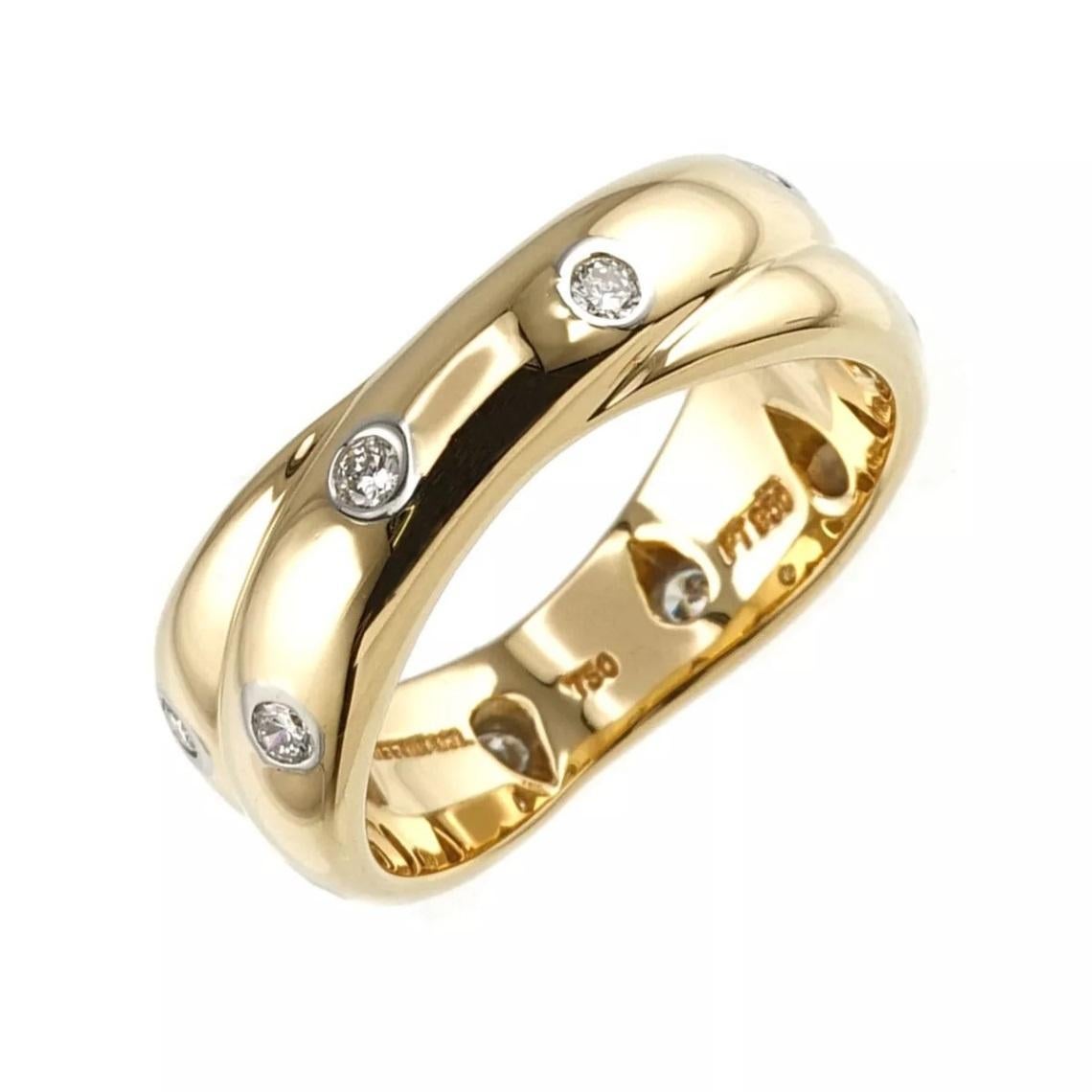 Round Cut TIFFANY & Co. Etoile 18K Gold Diamond Twist Ring 6.5 For Sale