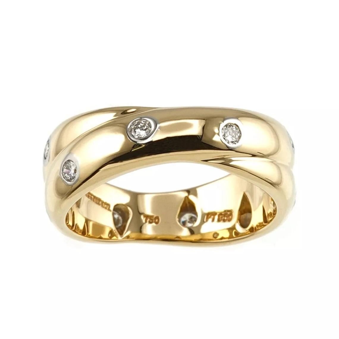 TIFFANY & Co. Etoile 18K Gold Diamond Twist Ring 6.5 In Excellent Condition For Sale In Los Angeles, CA