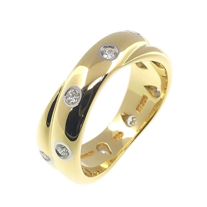 TIFFANY & Co. Etoile 18K Gold Diamond Twist Ring 7

Metal: 18K gold
Size: 7
Band Width: 7mm at the widest point
Weight: 9.30 grams
Diamond: 12 round brilliant diamonds, carat total weight .27
Hallmark: TIFFANY&CO. 750 PT950
Condition: Excellent