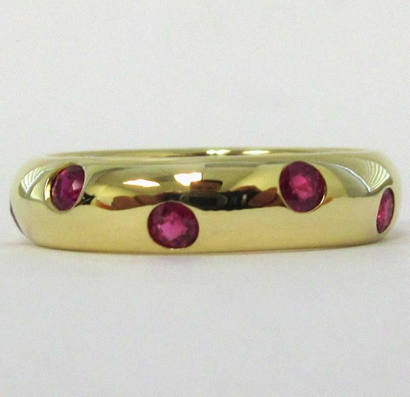 Round Cut TIFFANY & Co. Etoile 18K Gold Ruby Band Ring 4.5 For Sale