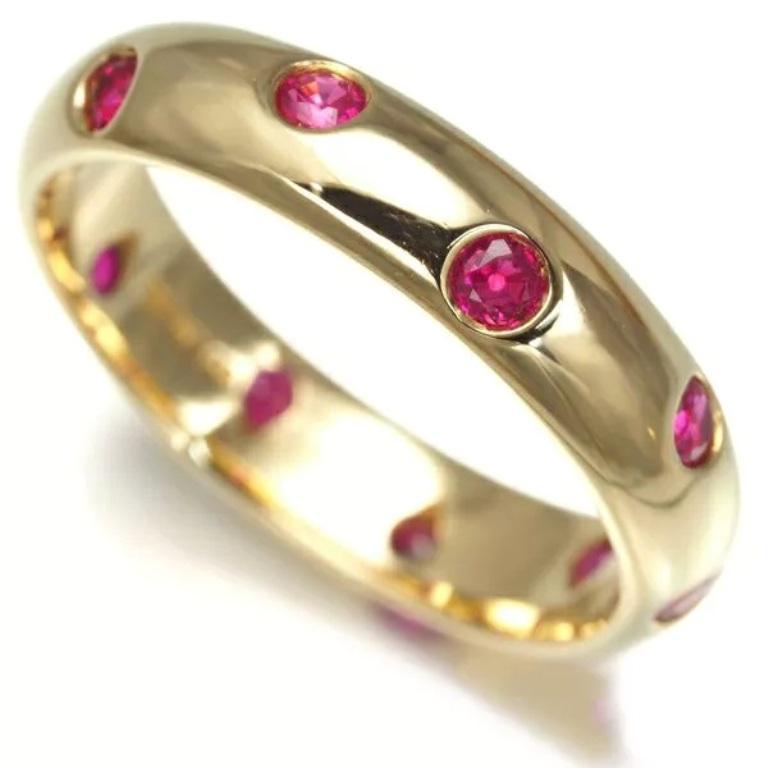 Taglio rotondo TIFFANY & Co. Etoile 18K Gold Ruby Band Ring 5.5 in vendita