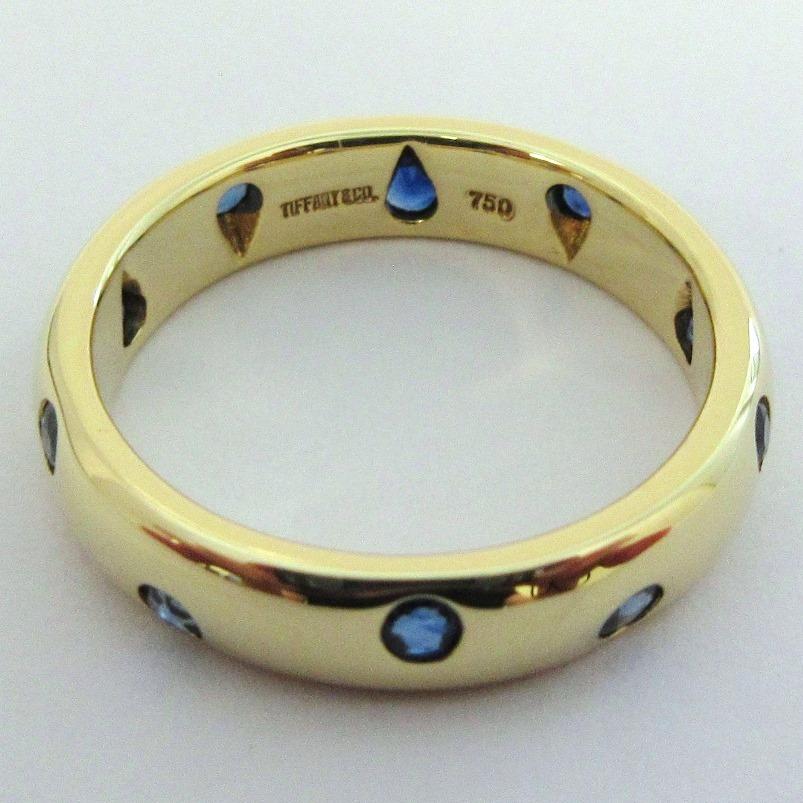 Round Cut TIFFANY & Co. Etoile 18K Gold Sapphire Band Ring 5.5 