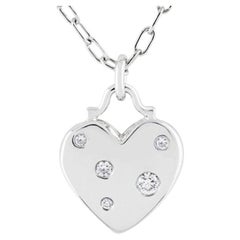 TIFFANY & Co. Etoile 18K White Gold 5 Diamond Heart Pendant Necklace