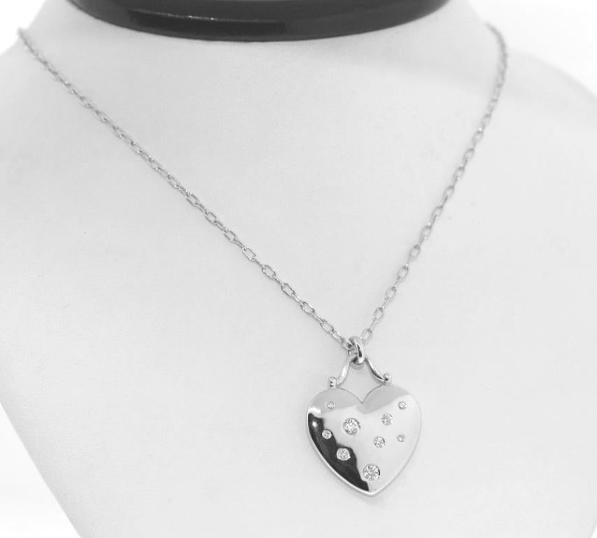 Round Cut TIFFANY & Co. Etoile 18K White Gold 9 Diamond Heart Pendant Necklace