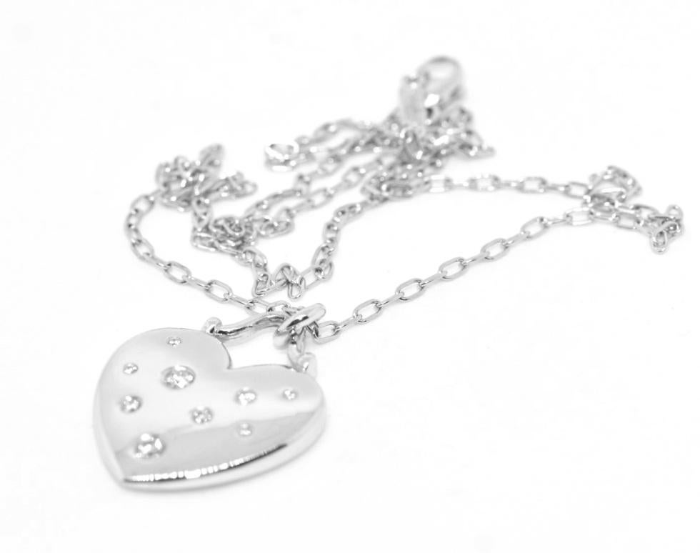 TIFFANY & Co. Etoile 18K White Gold 9 Diamond Heart Pendant Necklace 1