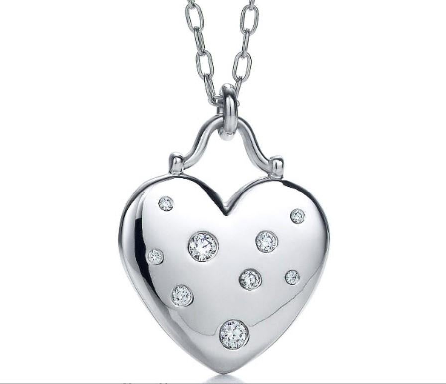 TIFFANY & Co. Etoile 18K White Gold 9 Diamond Heart Pendant Necklace 3