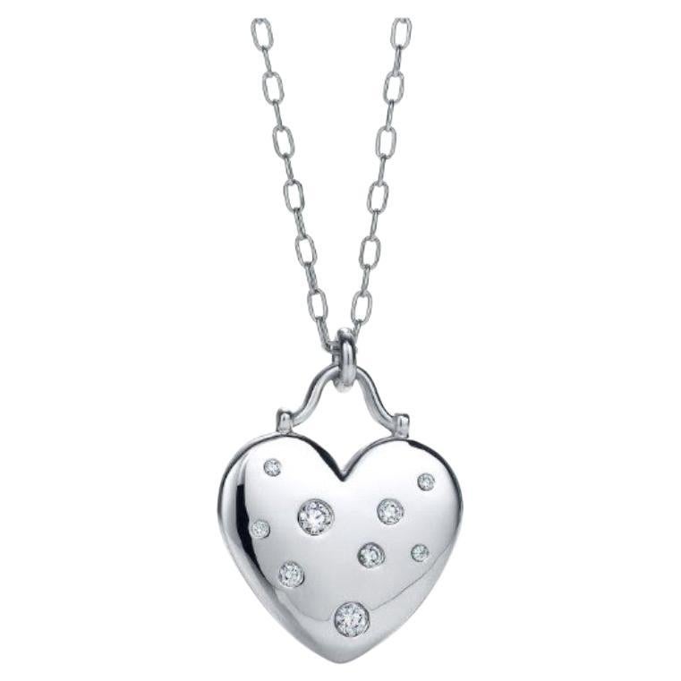 TIFFANY & Co. Etoile 18K White Gold 9 Diamond Heart Pendant Necklace