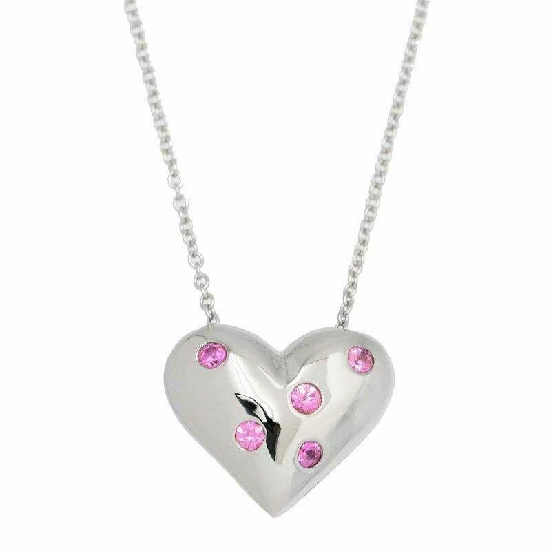 TIFFANY & Co. Etoile 18K White Gold Pink Sapphire Heart Pendant Necklace

Metal: 18K White Gold 
Weight: 6.60 grams
Chain: 16