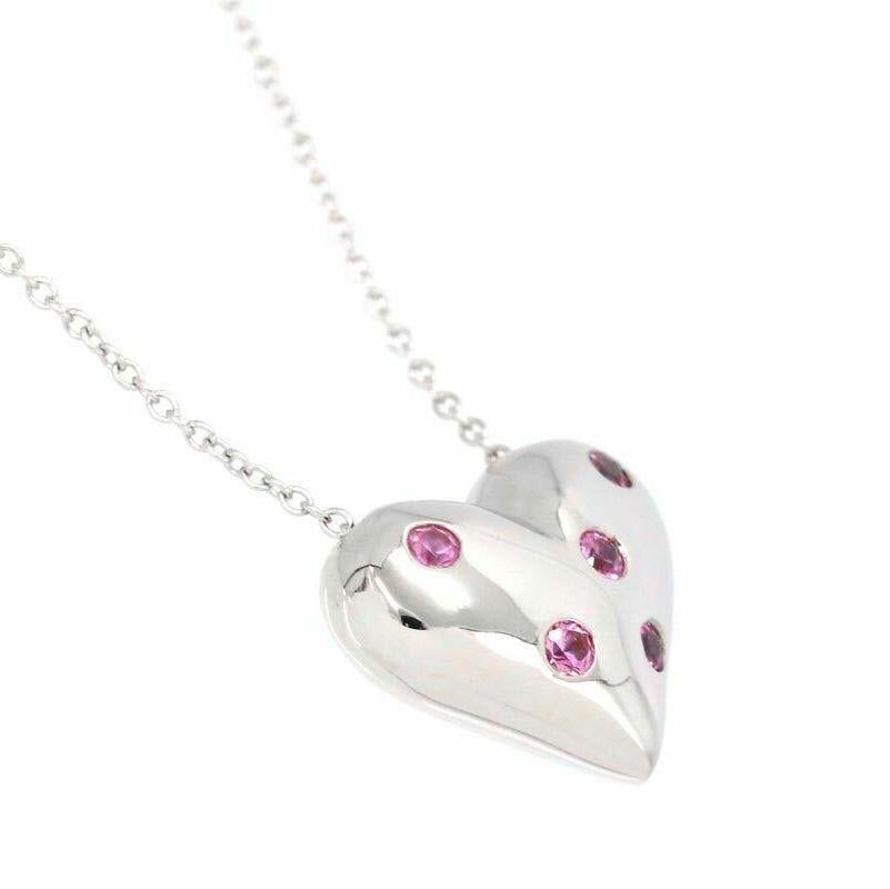 Round Cut TIFFANY & Co. Etoile 18K White Gold Pink Sapphire Heart Pendant Necklace For Sale