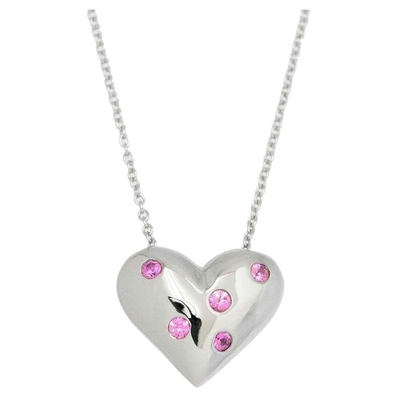 TIFFANY & Co. Etoile 18K White Gold Pink Sapphire Heart Pendant Necklace