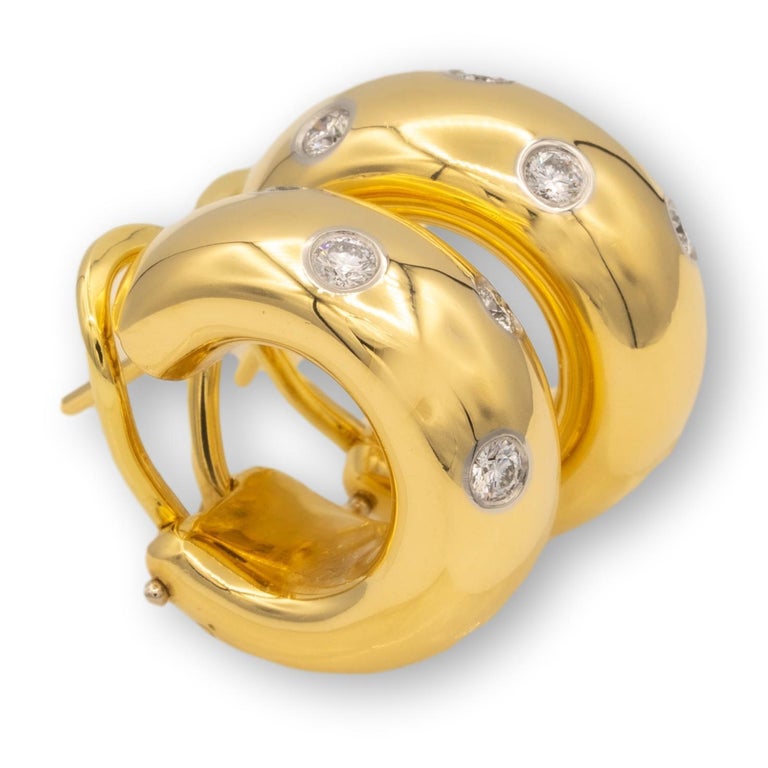 Tiffany and Co. Etoile 18K Yellow Gold and Platinum Huggie Earrings 0.