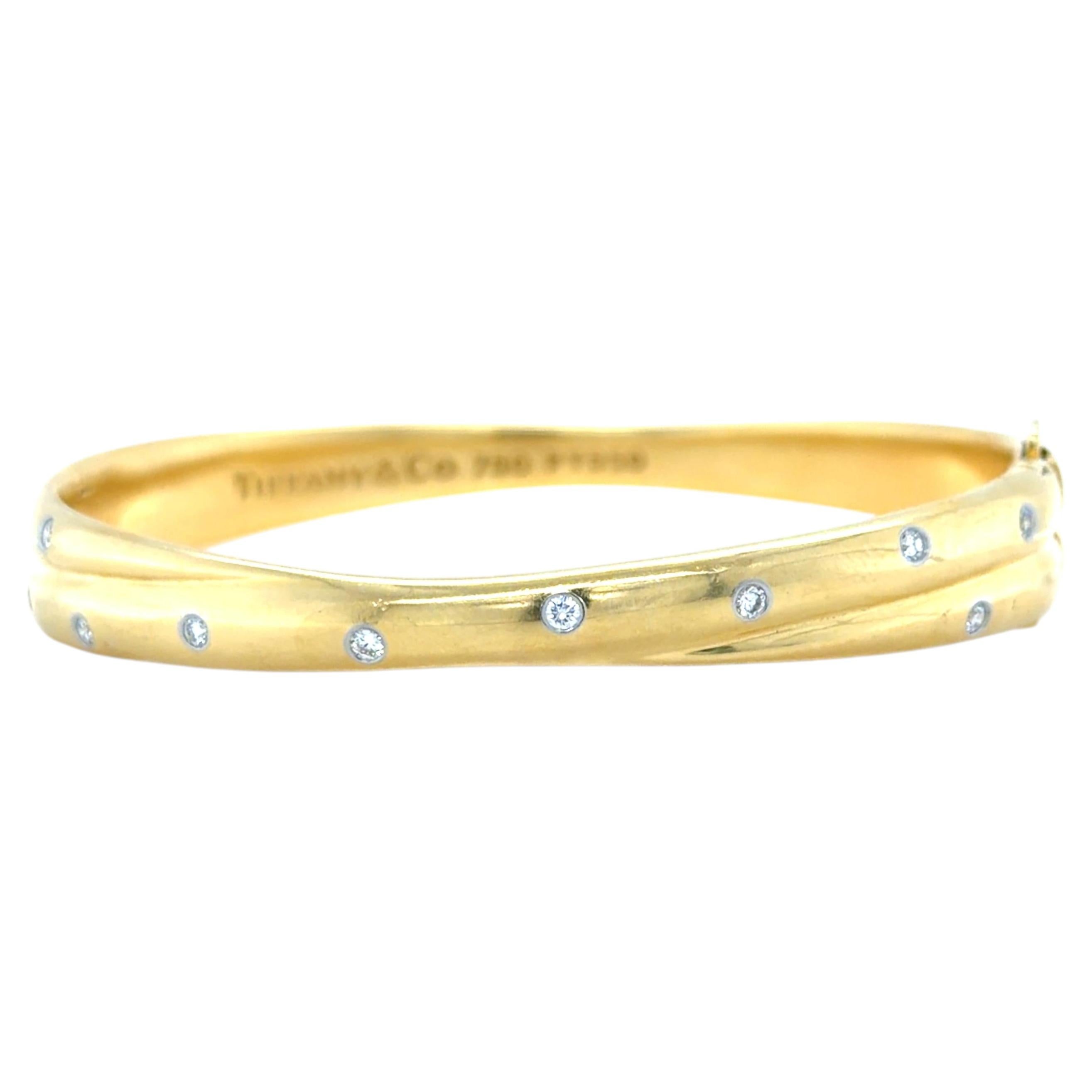 Tiffany & Co. Etoile 18K Yellow Gold, Platinum and Diamond Bangle Bracelet