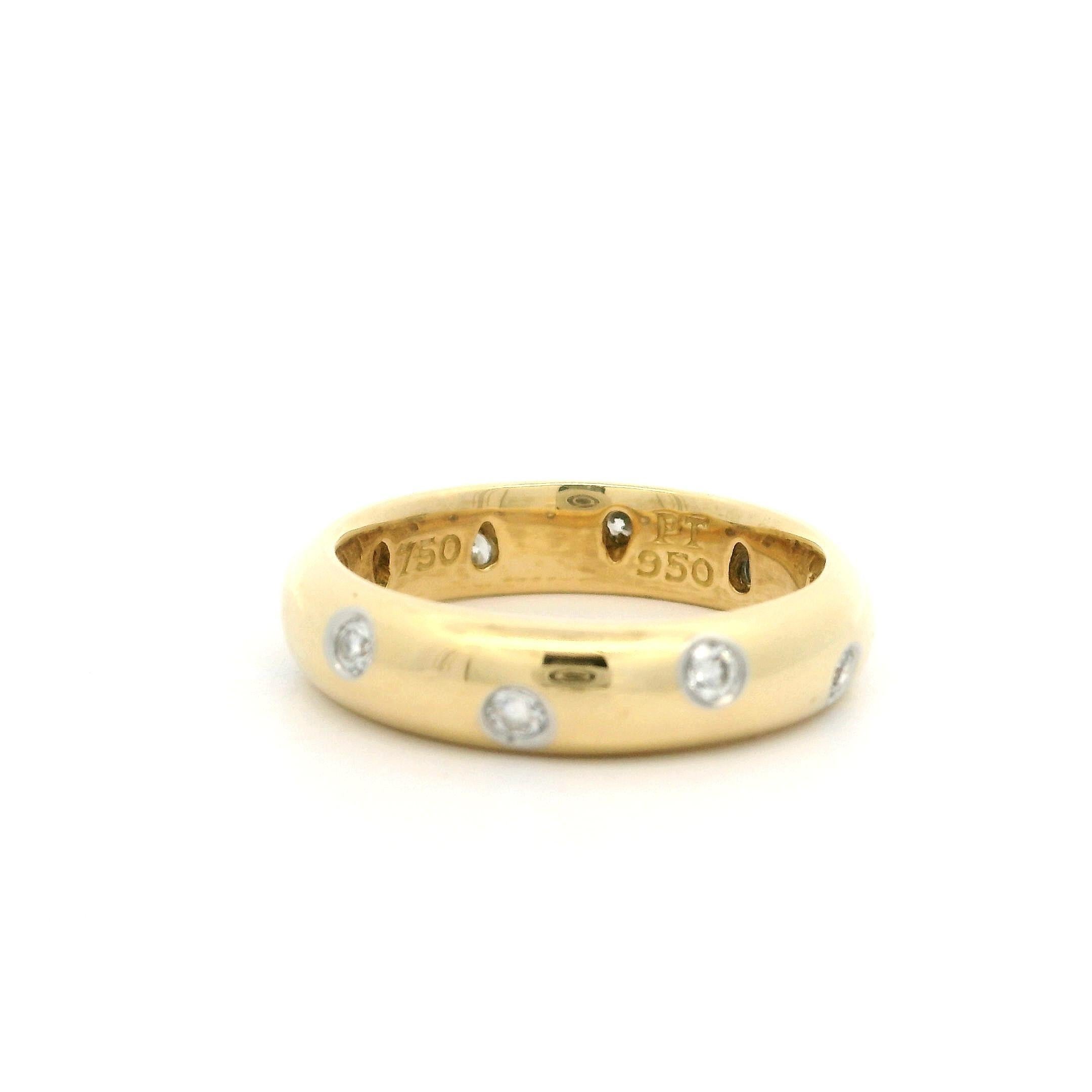 Tiffany & Co. Anillo Clásico de Oro Amarillo 18k Platino Bruñido con Diamantes Etoile en Excelente estado para la venta en Montclair, NJ