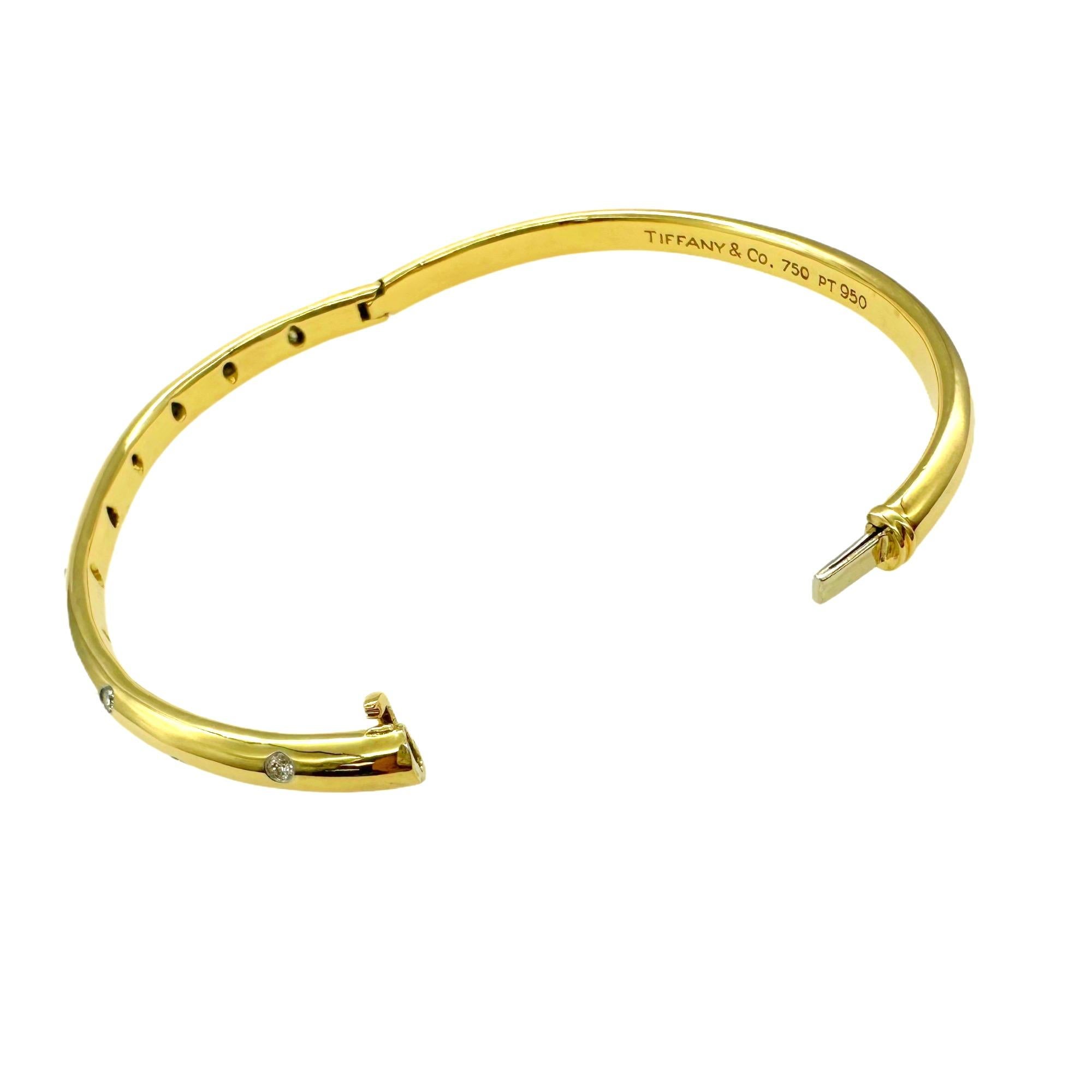 Tiffany & Co ETOILE 18K Yellow Gold Platinum Diamond Bangle Bracelet 5