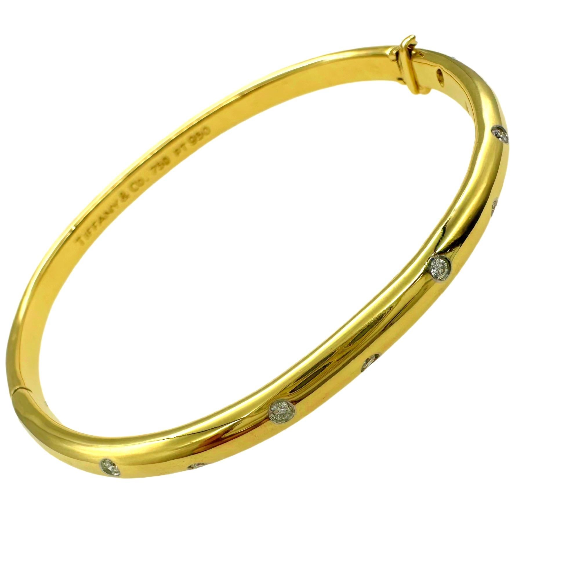 Tiffany & Co ETOILE 18K Yellow Gold Platinum Diamond Bangle Bracelet 6