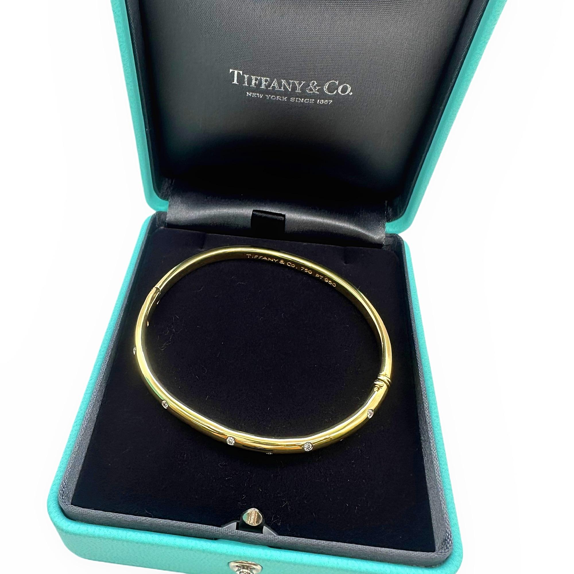Tiffany & Co ETOILE 18K Yellow Gold Platinum Diamond Bangle Bracelet 7