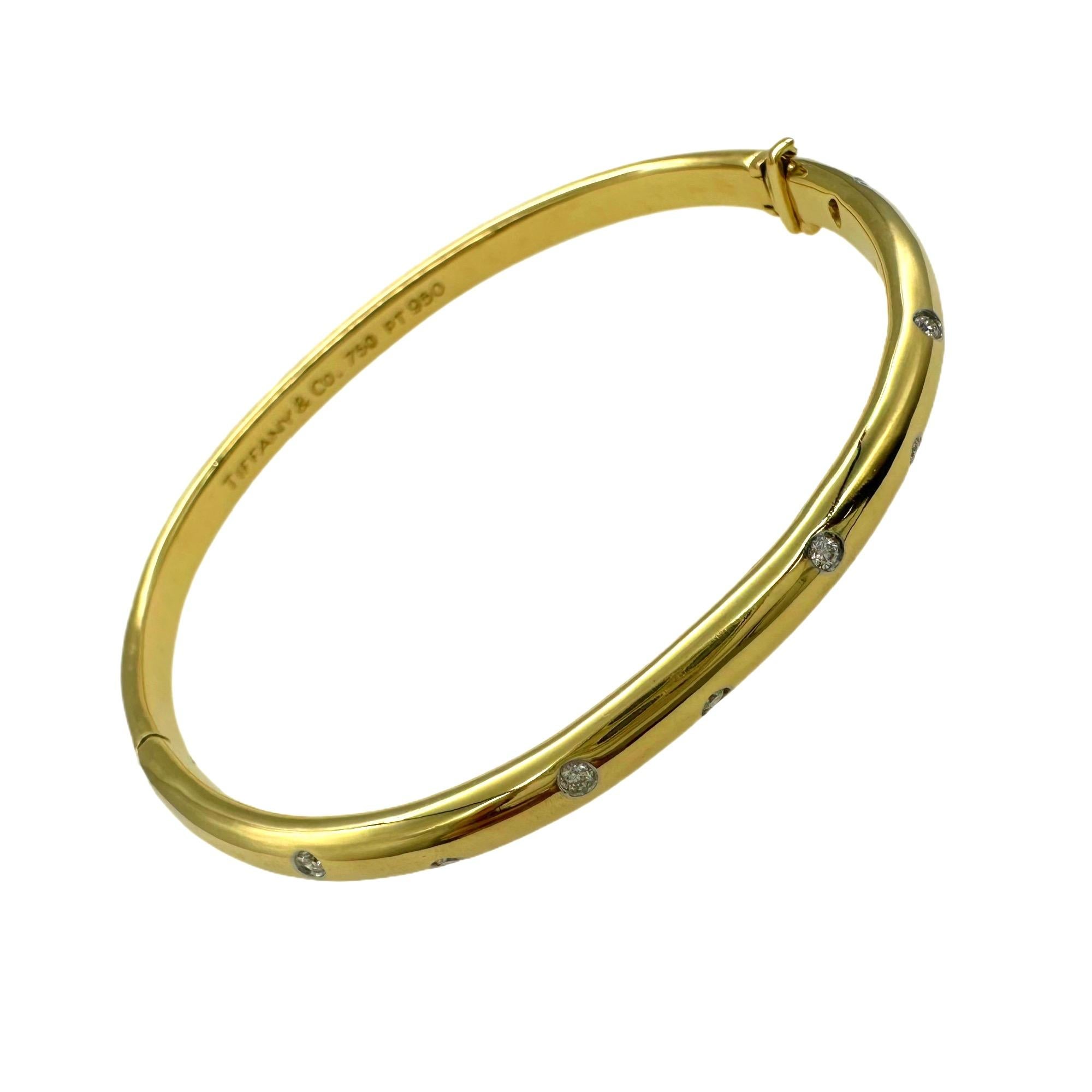 Tiffany & Co ETOILE 18K Yellow Gold Platinum Diamond Bangle Bracelet 8