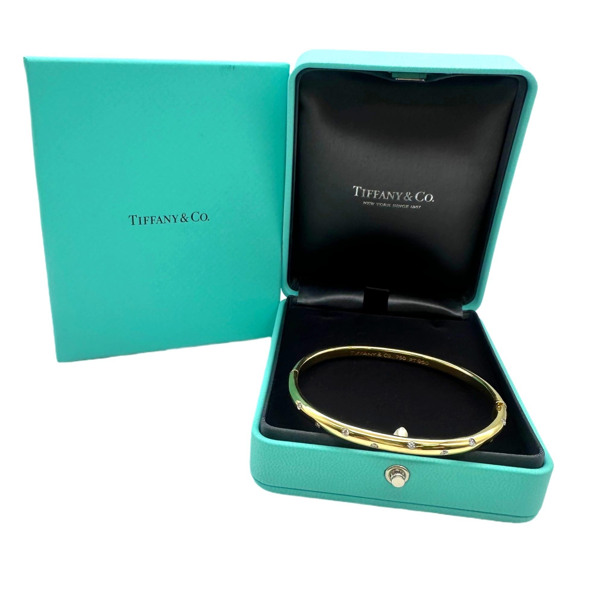 Round Cut Tiffany & Co ETOILE 18K Yellow Gold Platinum Diamond Bangle Bracelet