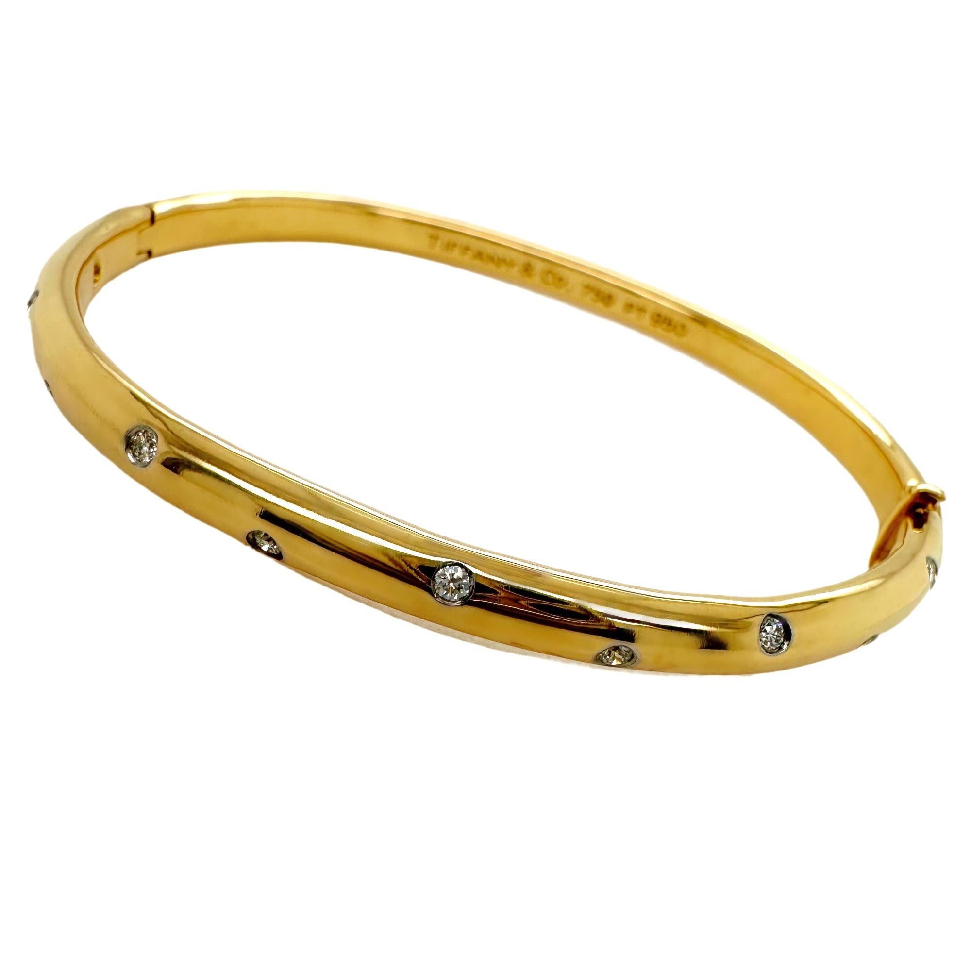 Tiffany & Co ETOILE 18K Yellow Gold Platinum Diamond Bangle Bracelet 1