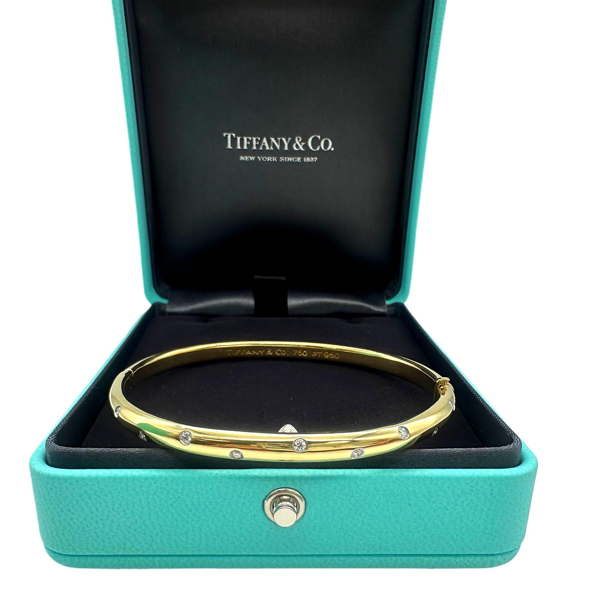 Tiffany & Co ETOILE 18K Yellow Gold Platinum Diamond Bangle Bracelet 2