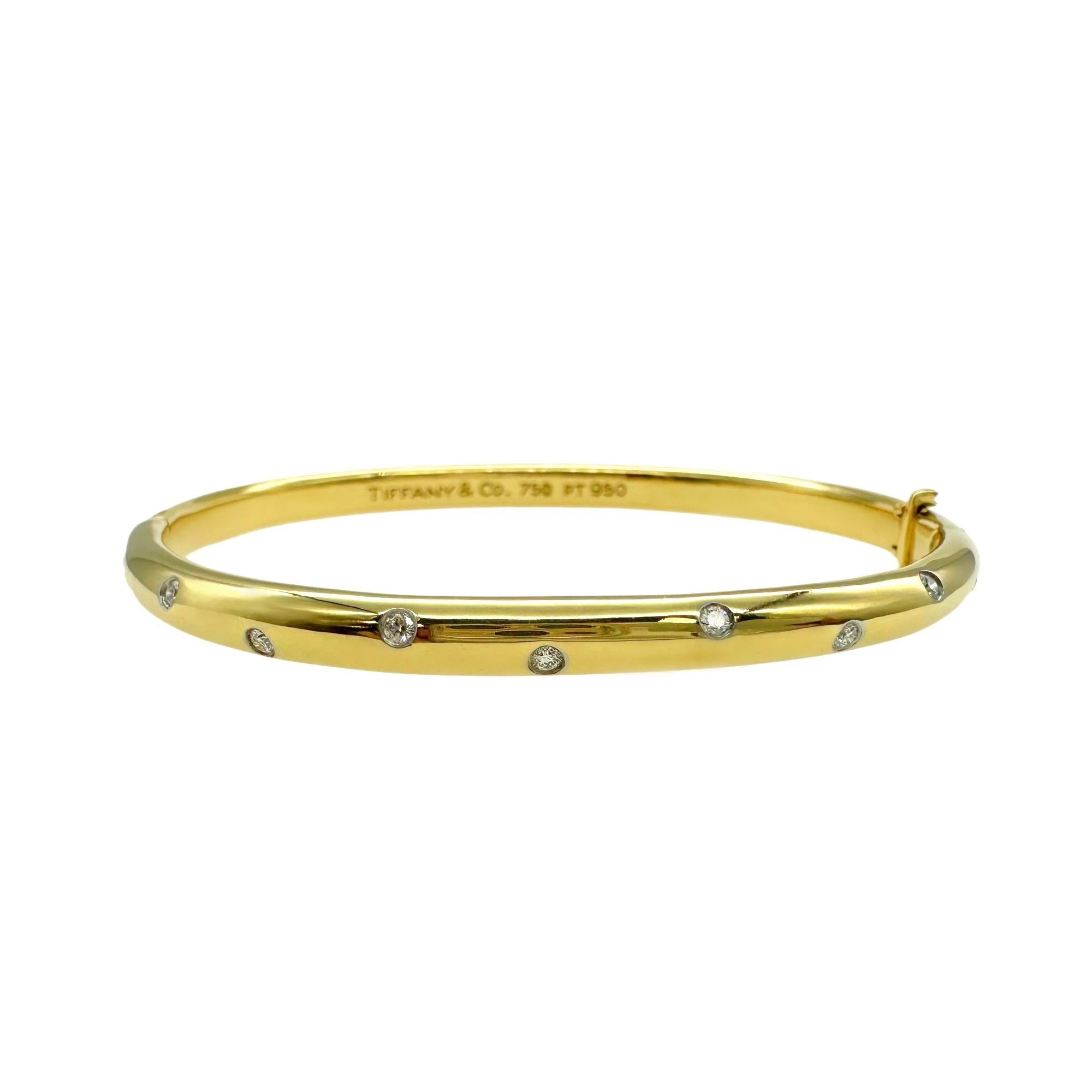 Tiffany & Co ETOILE 18K Yellow Gold Platinum Diamond Bangle Bracelet 3