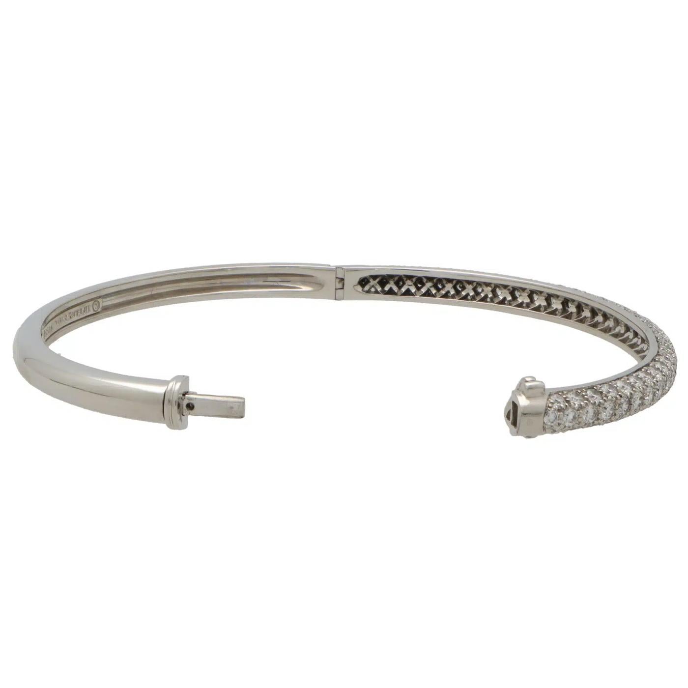Round Cut Tiffany & Co Etoile 3 Row 4ct Pave Diamond Bracelet Platinum 7