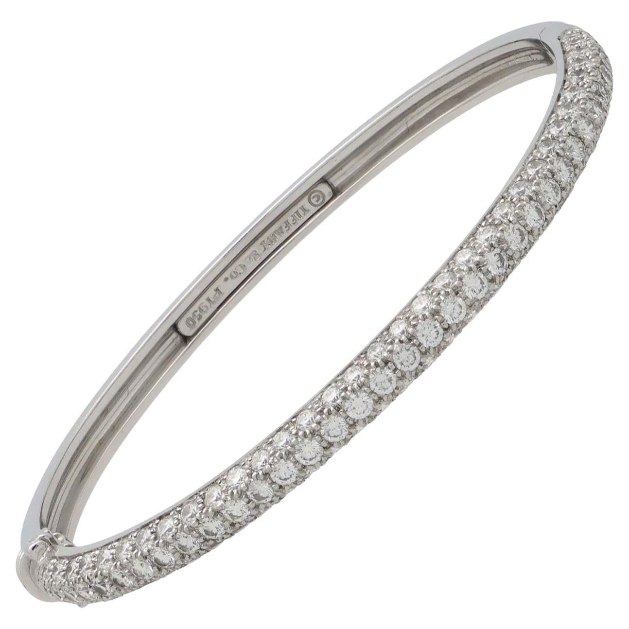 Tiffany & Co Etoile 3 Row 4ct Pave Diamond Bracelet Platinum 7" Hinged Bangle