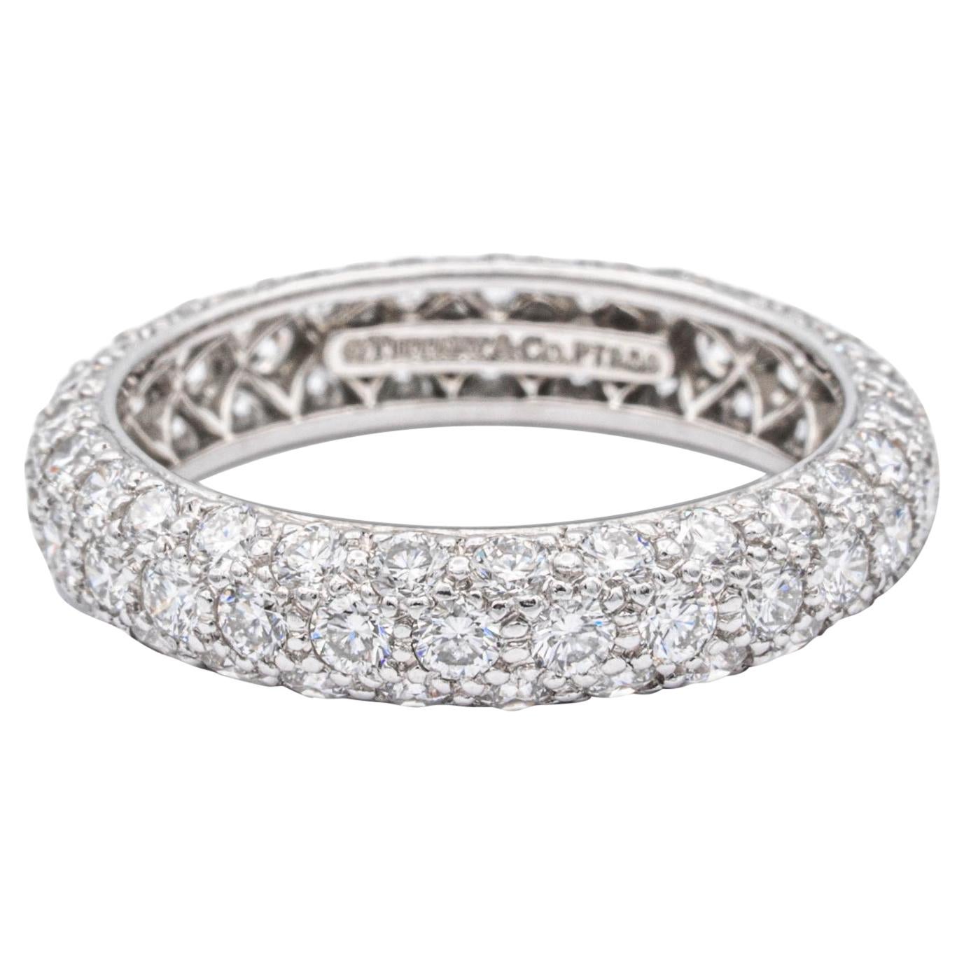 Tiffany & Co. 3 Row Etoile Diamond Pave Platinum Eternity Band Ring 1.51 Ct Totl
