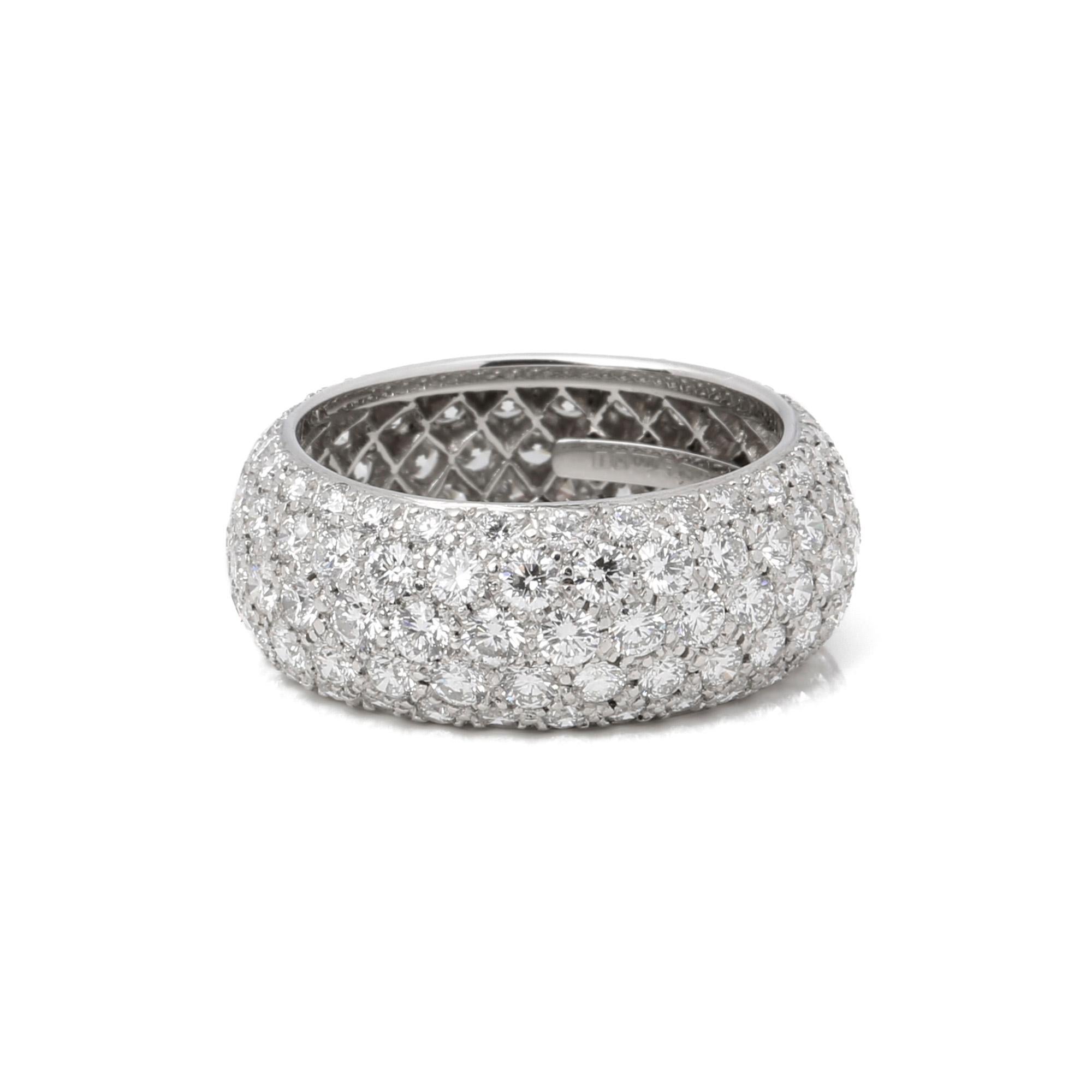 This ring by Tiffany & Co is from their Etoile collection and features 5 rows of round brilliant cut diamonds with a total weight of 3.3ct, G colour and VS clarity. Made in Platinum. UK ring size L. EU ring size 51. US ring size 6. Complete with a