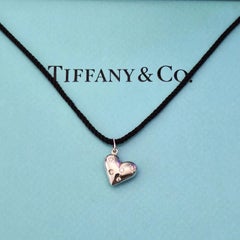 Tiffany & Co. Etoile 5 Diamond Heart Pendant Black Silk Cord Necklace