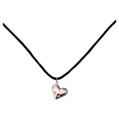 Tiffany & Co. Etoile 5 Diamond Heart Pendant Black Silk Cord Necklace