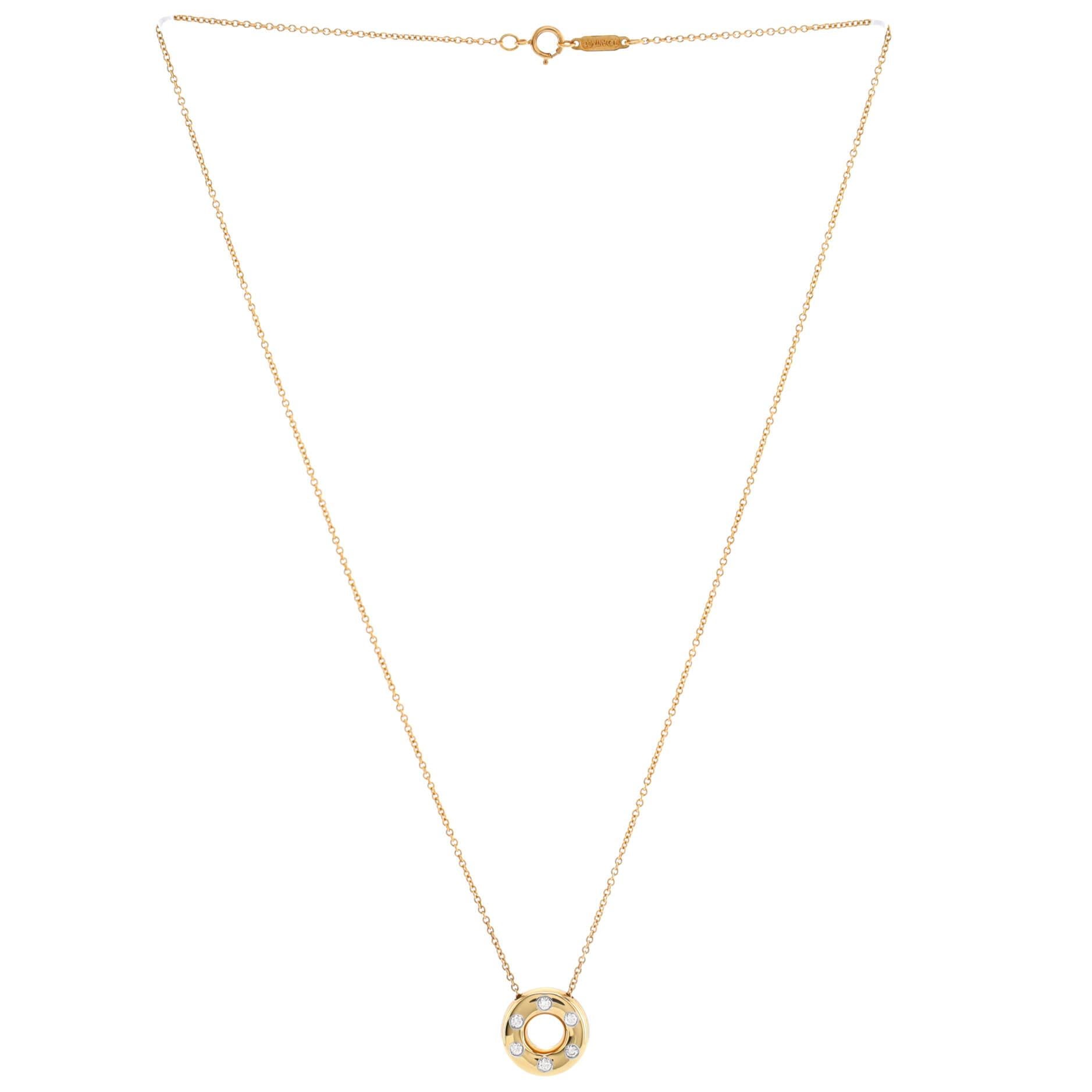 Tiffany & Co. Etoile Circle Donut Pendant Necklace 18K Yellow Gold and Platinum In Good Condition In New York, NY