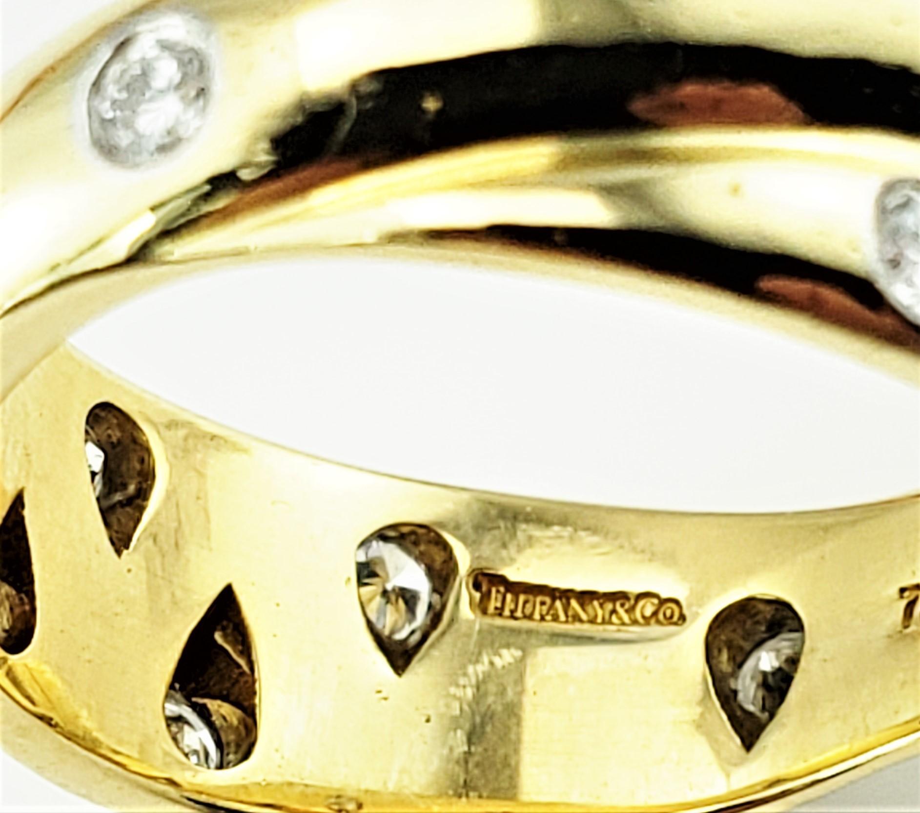 Brilliant Cut Tiffany & Co Etoile Criss Cross 18 Karat Yellow Gold/Platinum, Diamond Band Ring