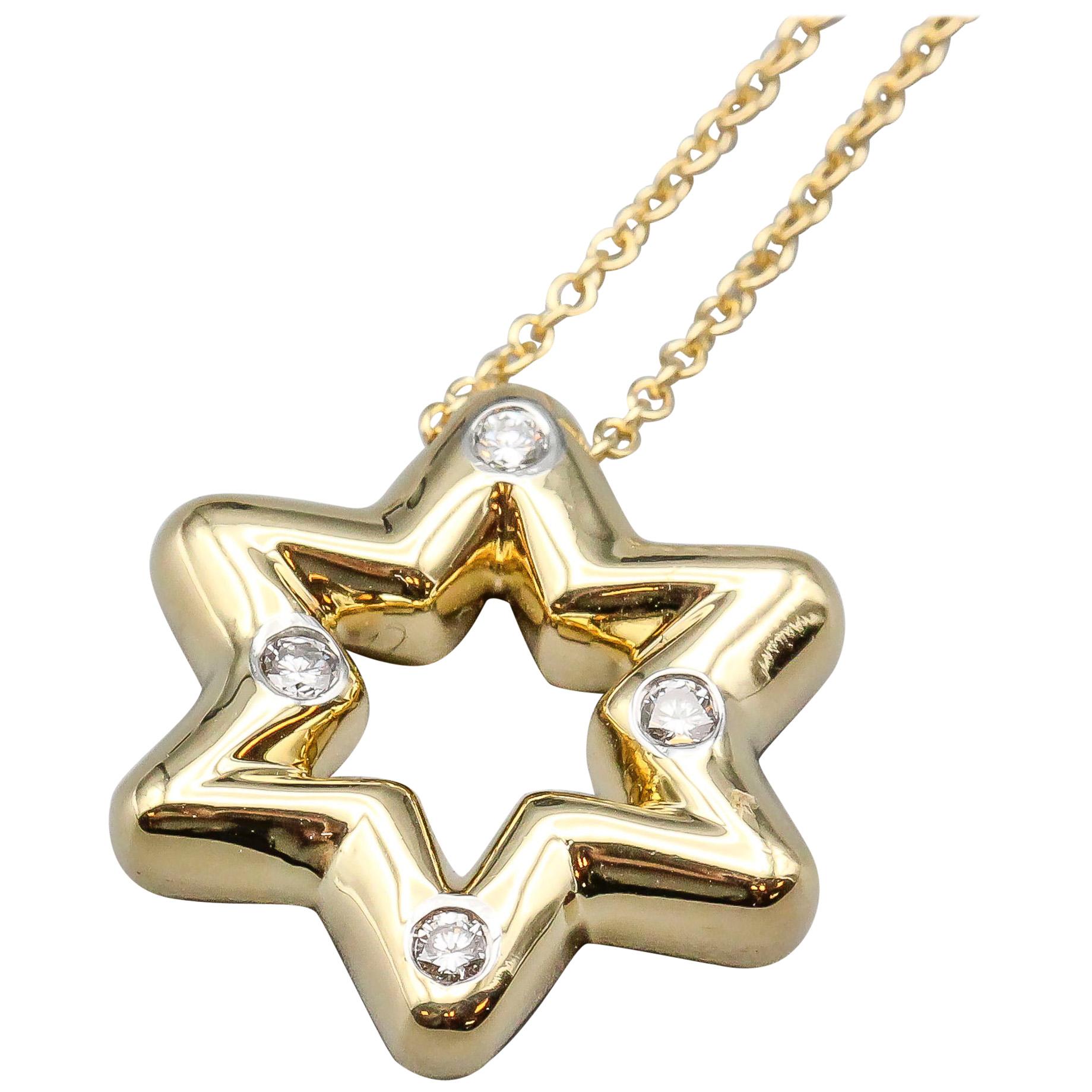 Tiffany & Co. Etoile Diamond 18 Karat Gold David Star Chain Necklace