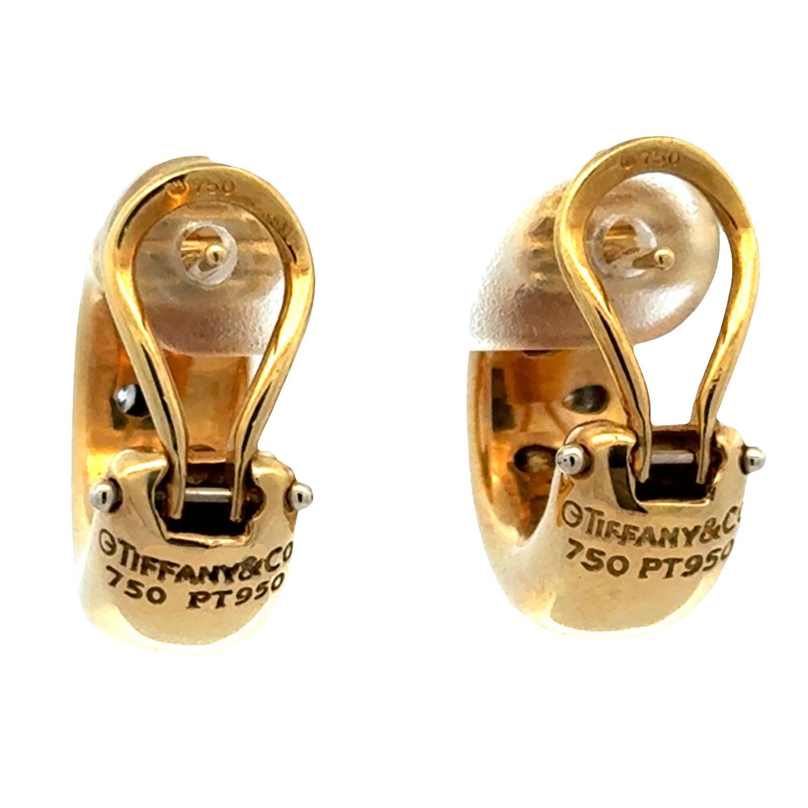 Tiffany & Co Etoile Diamond 18 Karat Yellow Gold Hoop Leverback Earrings en venta 1