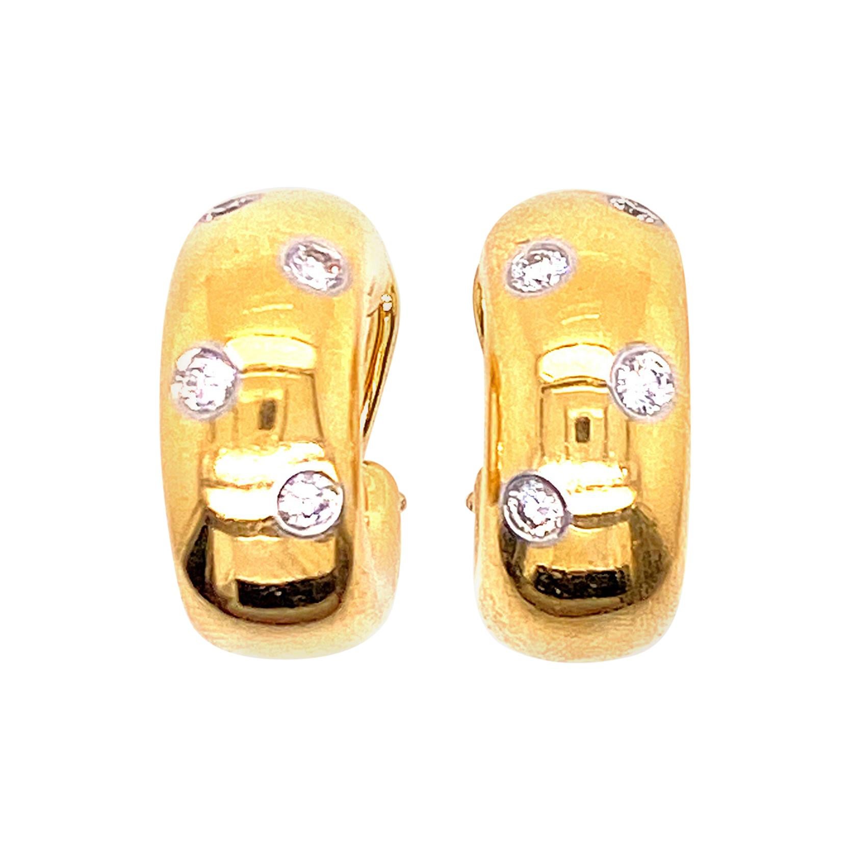 Tiffany & Co. Etoile Diamond 18 Karat Yellow Gold Huggie Hoop Earrings